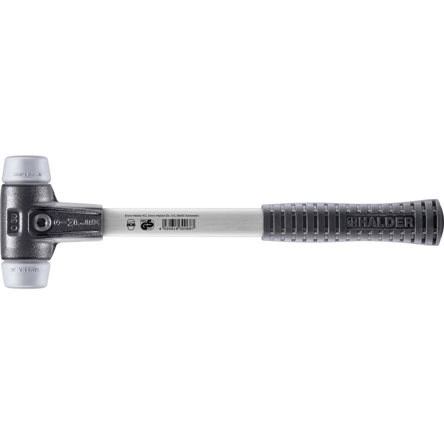 Halder Simplex Schonhammer Ø 30 mm TPE-mid Grau mit Verstärktem Tempergussg günstig online kaufen