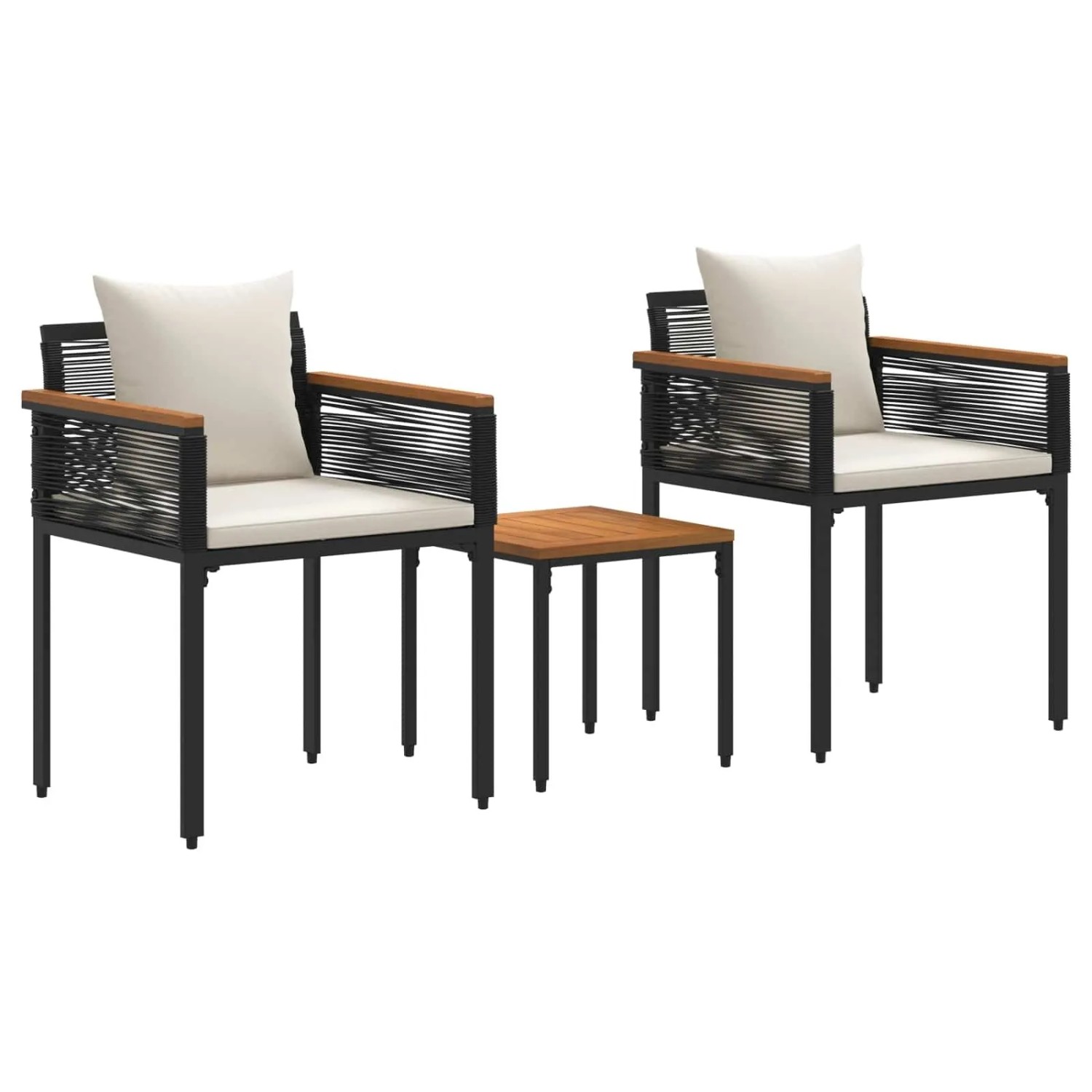 vidaXL Gartenmöbel Set mit Kissen Schwarz und Cremeweiß PE-Rattan 42025232