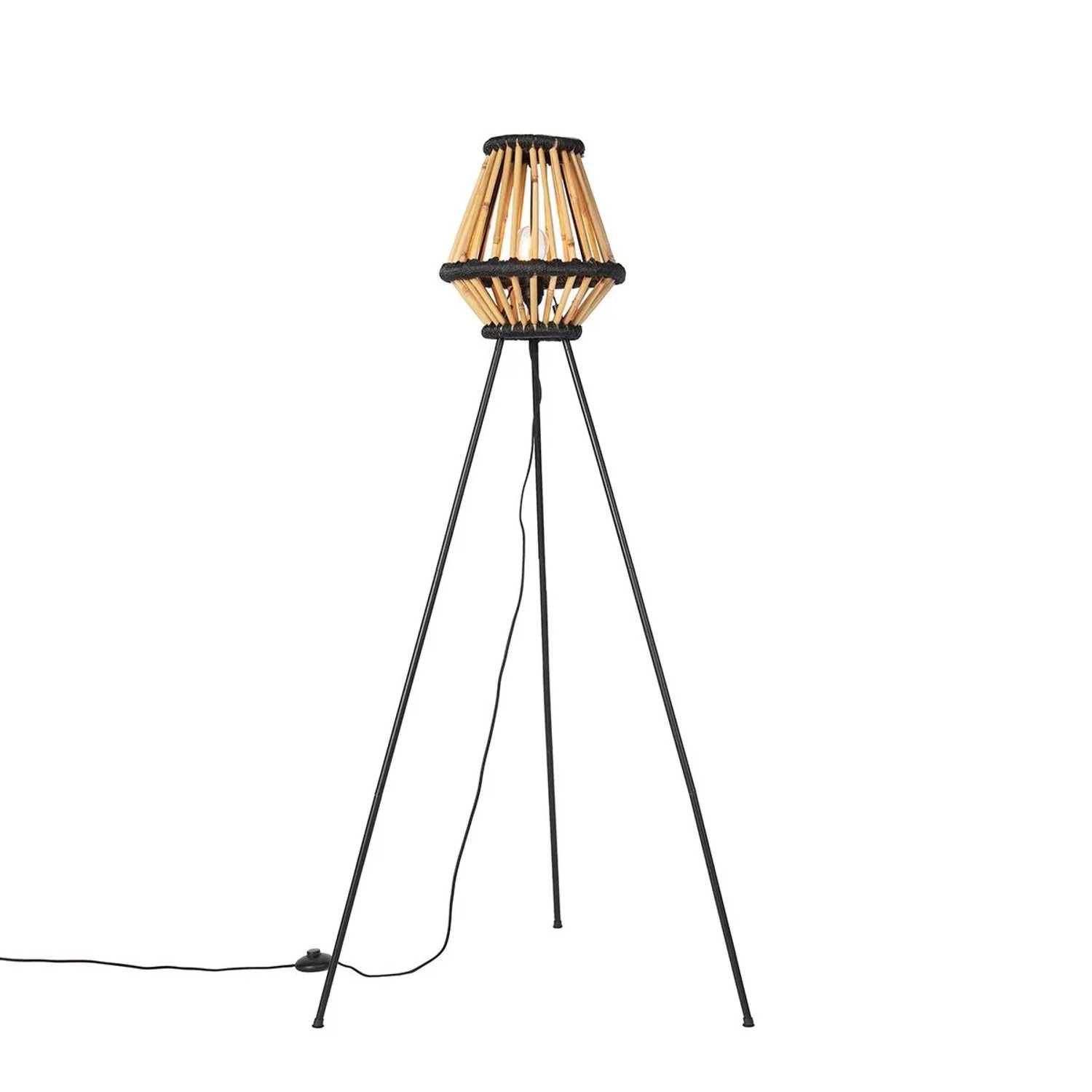 QAZQA Orientalische Stativ-Stehlampe Bambus mit Schwarz Evalin