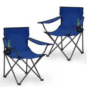 Zwei blaue Sunula Campingstühle mit Getränkehalter, ideal für Camping & Outdoor.