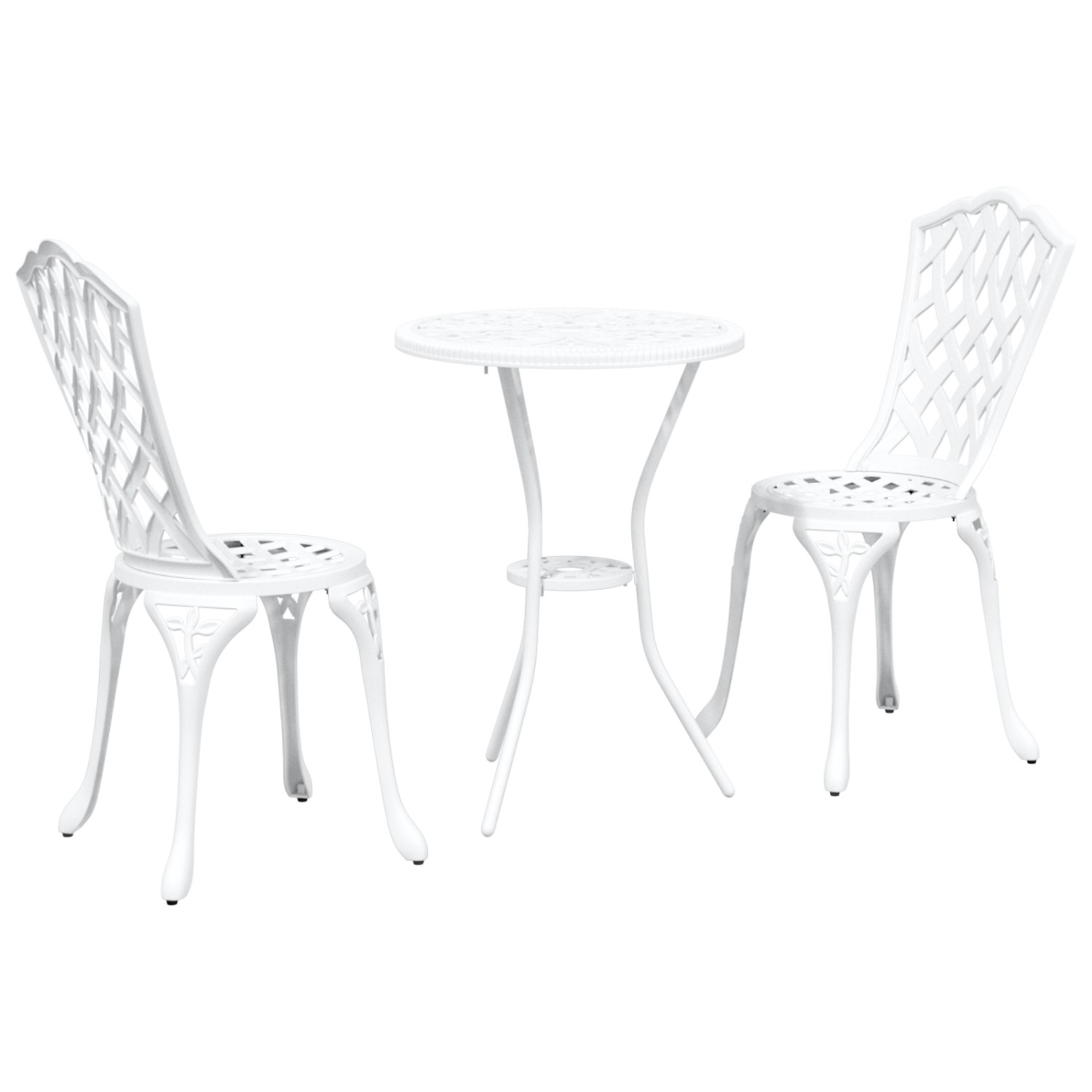 Weißes 3-teiliges Garten Bistro Set aus Aluminium von vidaXL. Gartenmöbel für Terrasse und Balkon.