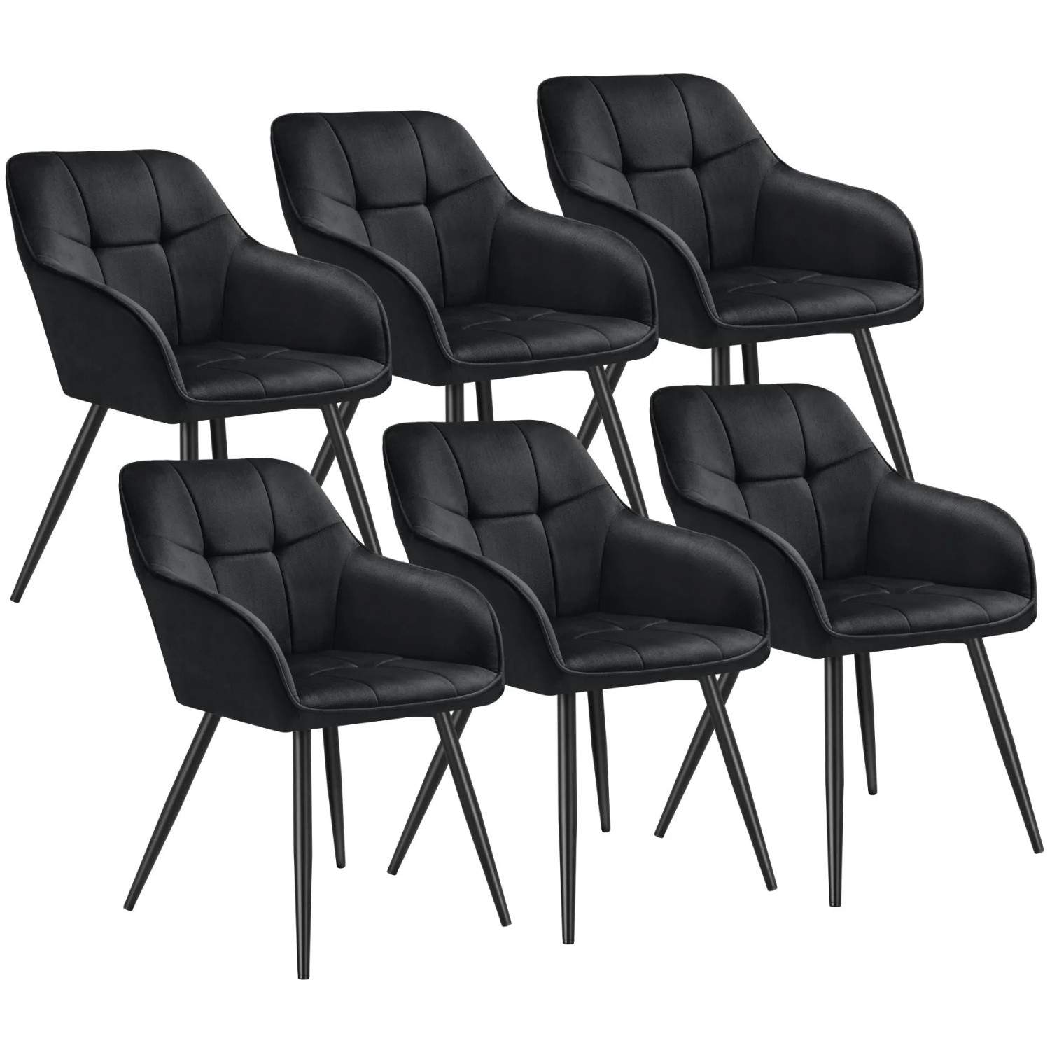 Tectake Esszimmerstuhl Marilyn Gepolstert  In Samtoptik  Gesteppt Durchgehende Lehne 6Er Set 62 x 58 x 82 cm Schwarz Schwarz