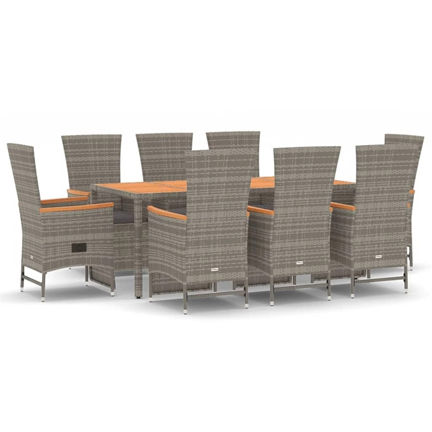 vidaXL 9-Tlg Garten-Essgruppe mit Kissen Grau Poly Rattan 3157560