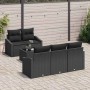 Schwarzes 6-teiliges vidaXL Gartenmöbel-Set aus Poly-Rattan mit Kissen und Stauraum.