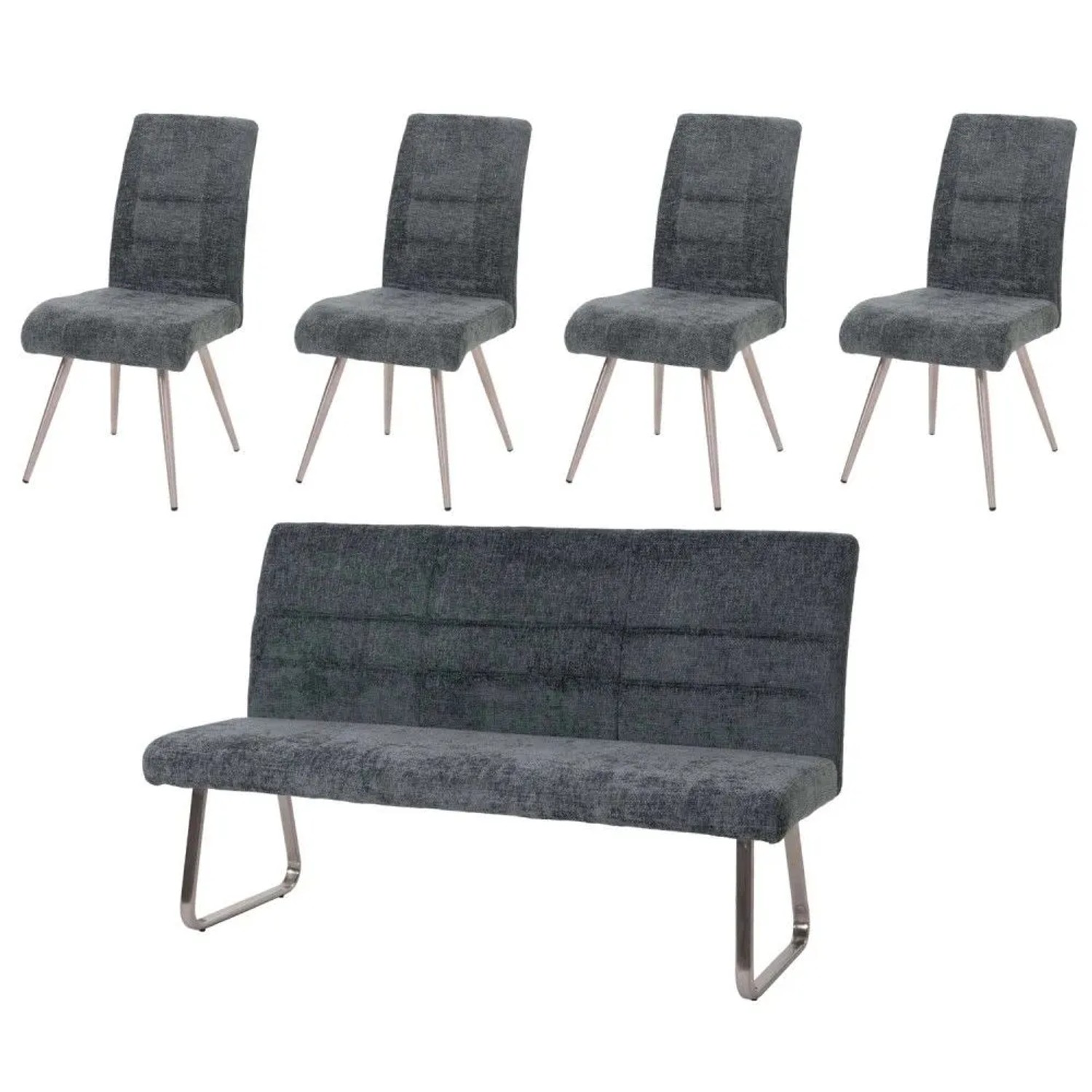 MCW Esszimmer-Set G55 Stuhl + Sitzbank 180cm 5-teilig Stoff Chenille Blau-Grün
