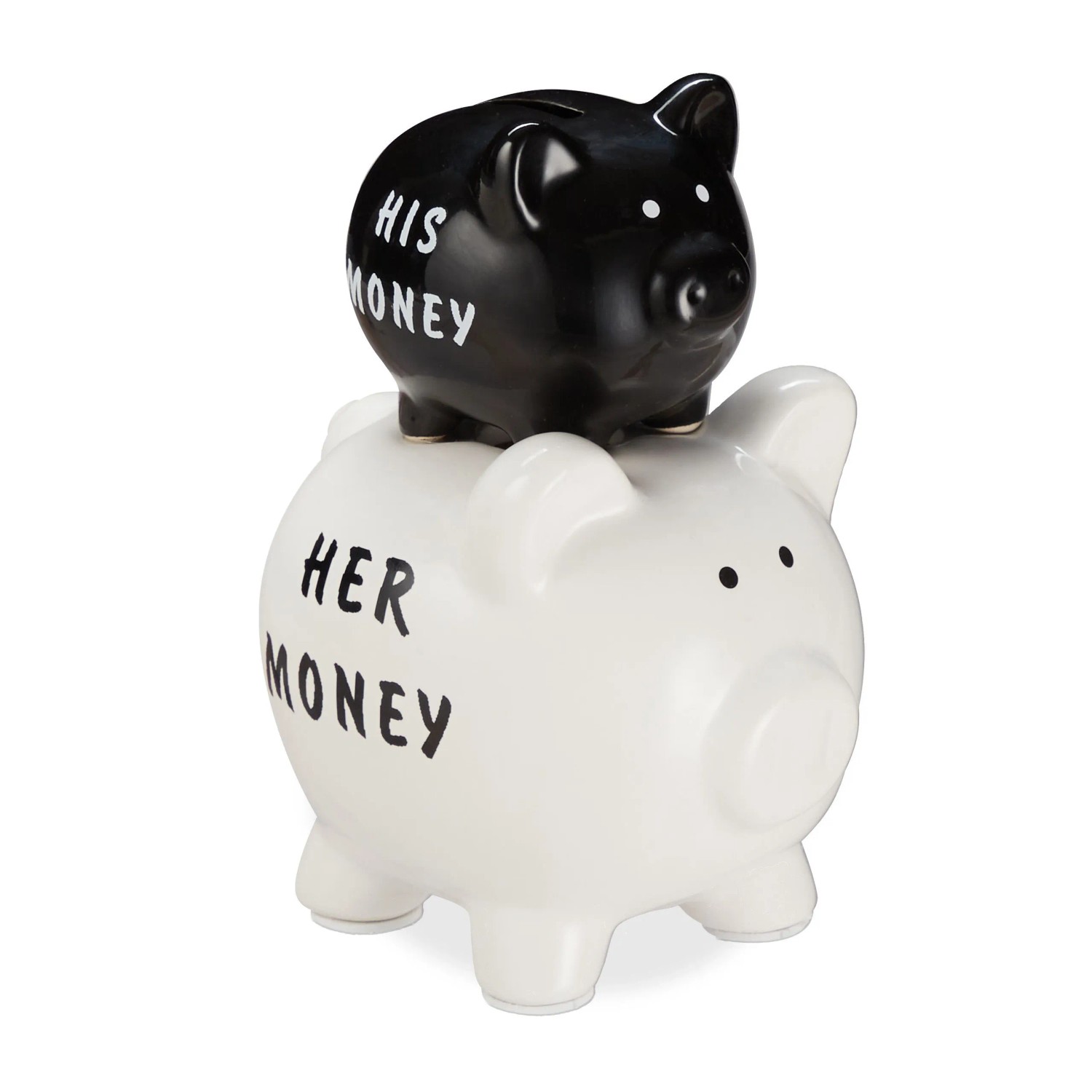 Relaxdays Sparschwein Keramik Schwarz Weiß Rutschfest 20 cm x 14 cm x 12 cm 0,54 kg
