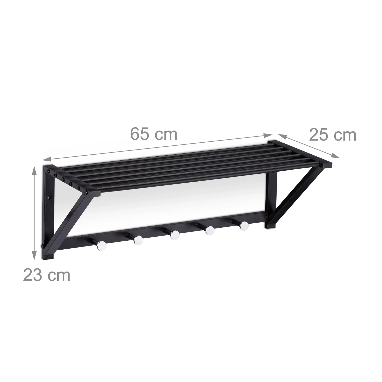 Relaxdays Wandgarderobe Stahl Schwarz mit 5 Haken und Ablage 23 cm x 65 cm x 25 cm 1,5 kg_4