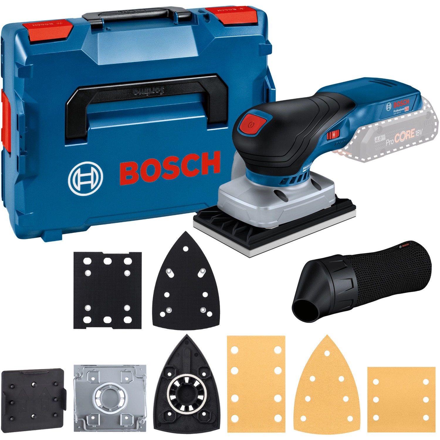 Bosch Professional Akku Schwingschleifer GSS 18V-13 mit erweitertem Zubehör