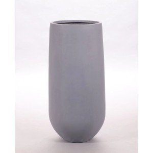 Grauer, konischer Pflanzkübel (D40xH80cm) aus Fiberglas für Innen und Außen.