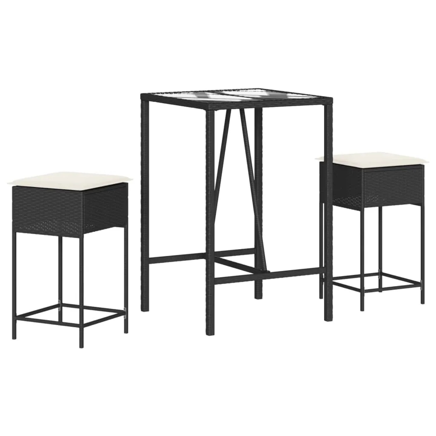 vidaXL 3-tlg Gartenbar-Set mit Kissen Schwarz Poly Rattan Modell 2