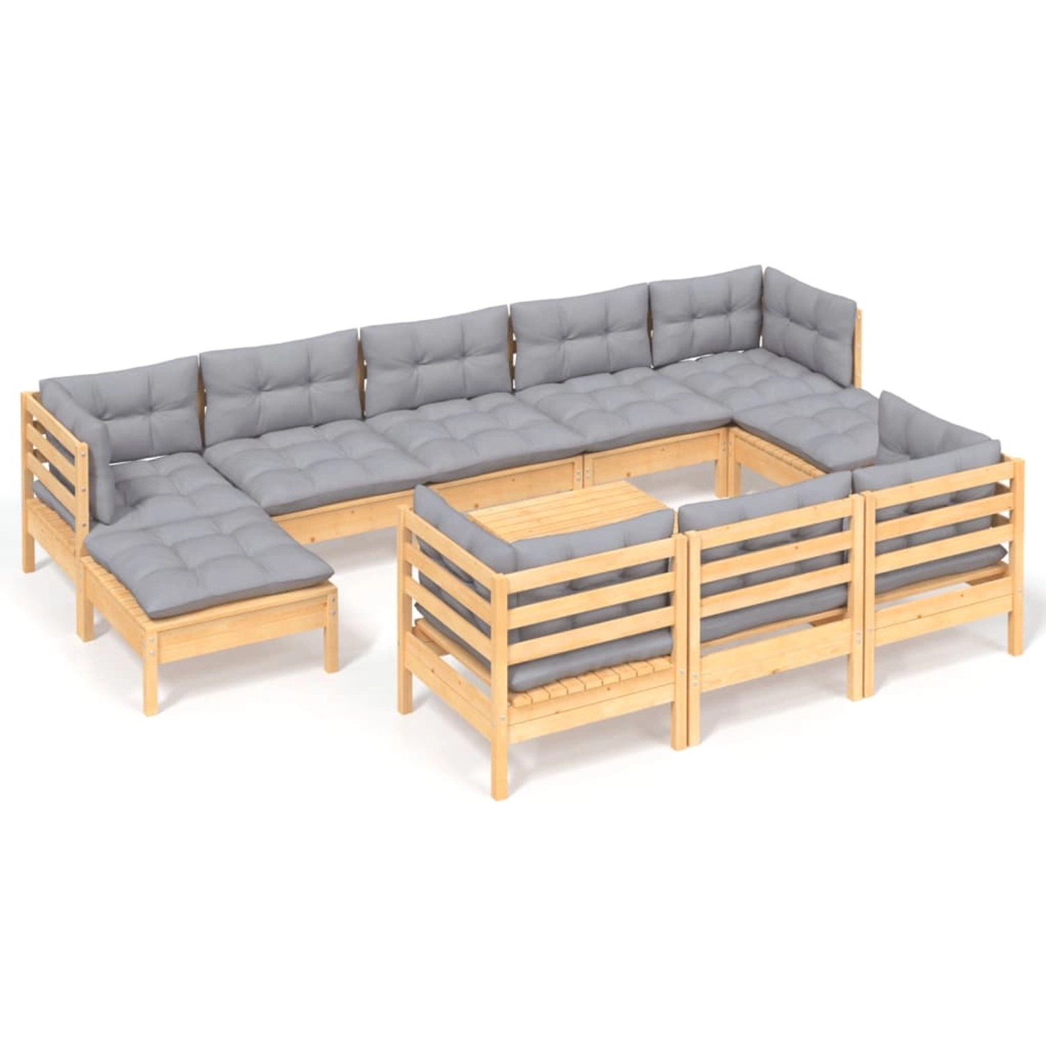 vidaXL 11-Tlg Garten-Lounge-Set mit Grauen Kissen Kiefer Massivholz 3097144 günstig online kaufen