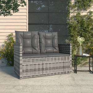 Graue furnicato Gartenbank aus Polyrattan mit anthrazitfarbenen Kissen, 105 cm breit.