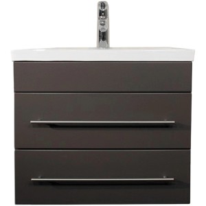 Posseik Waschplatz Vela SlimLine, 60 cm, anthrazit, mit zwei Schubladen und Edelstahlgriffen.