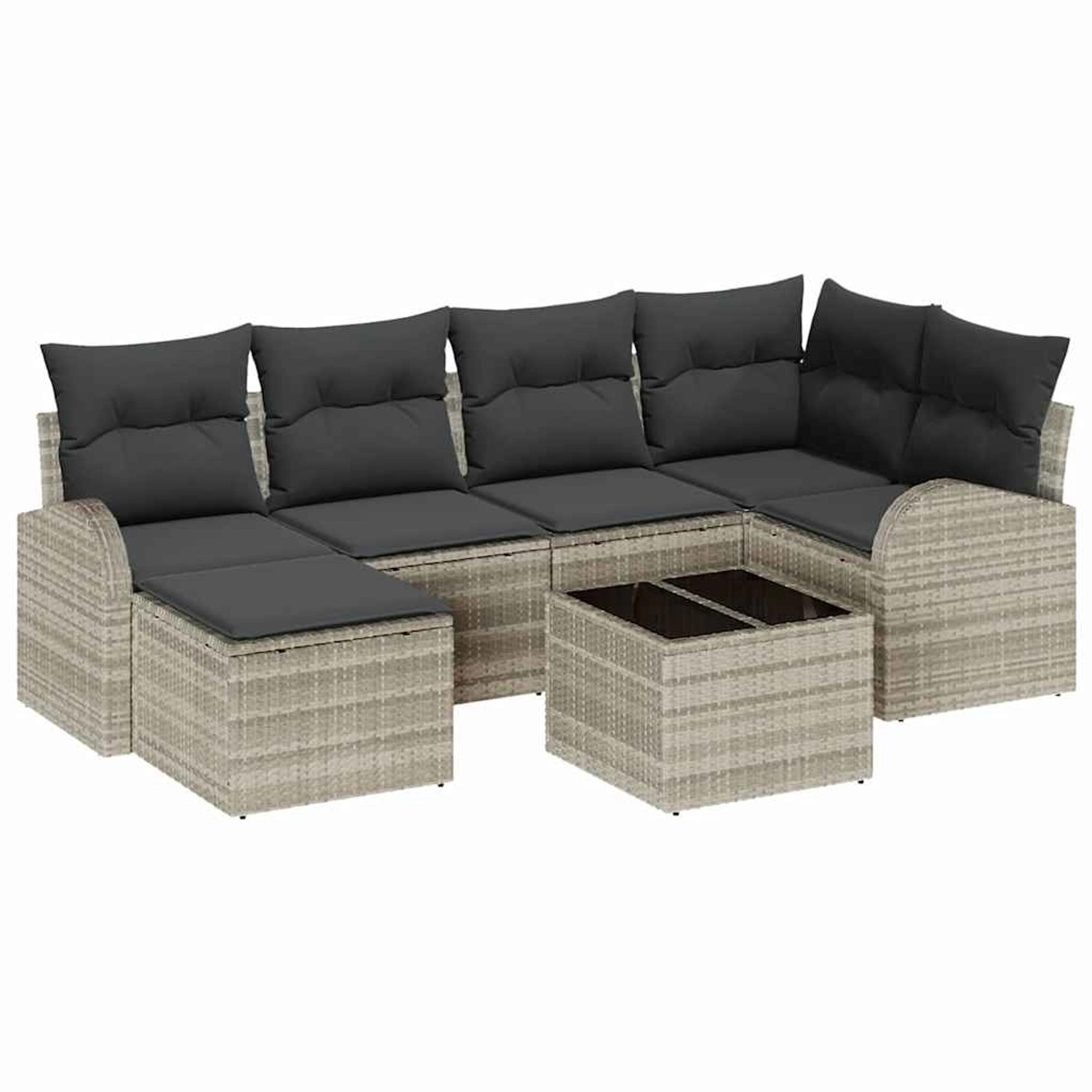 vidaXL Garten-Sofa-Set mit Kissen 7-Tlg Hellgrau Poly Rattan 3346122 günstig online kaufen