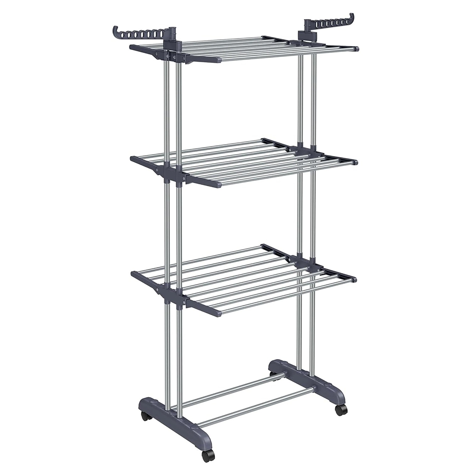 Songmics Wäscheständer Bunji mit Rollen 4 Ebenen Klappbar Grau