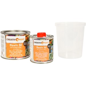 CreativEpoxy Resin 50, 0,5 kg Epoxidharz Set mit Messbecher für Spezialspachtel-Anwendungen.