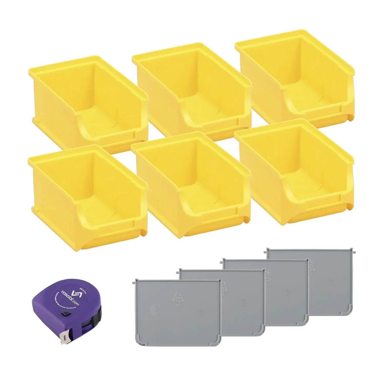 vasalat Set Stapelboxen Größe 2 160x102x75 mm Gelb mit Trennsteg 6 Stück