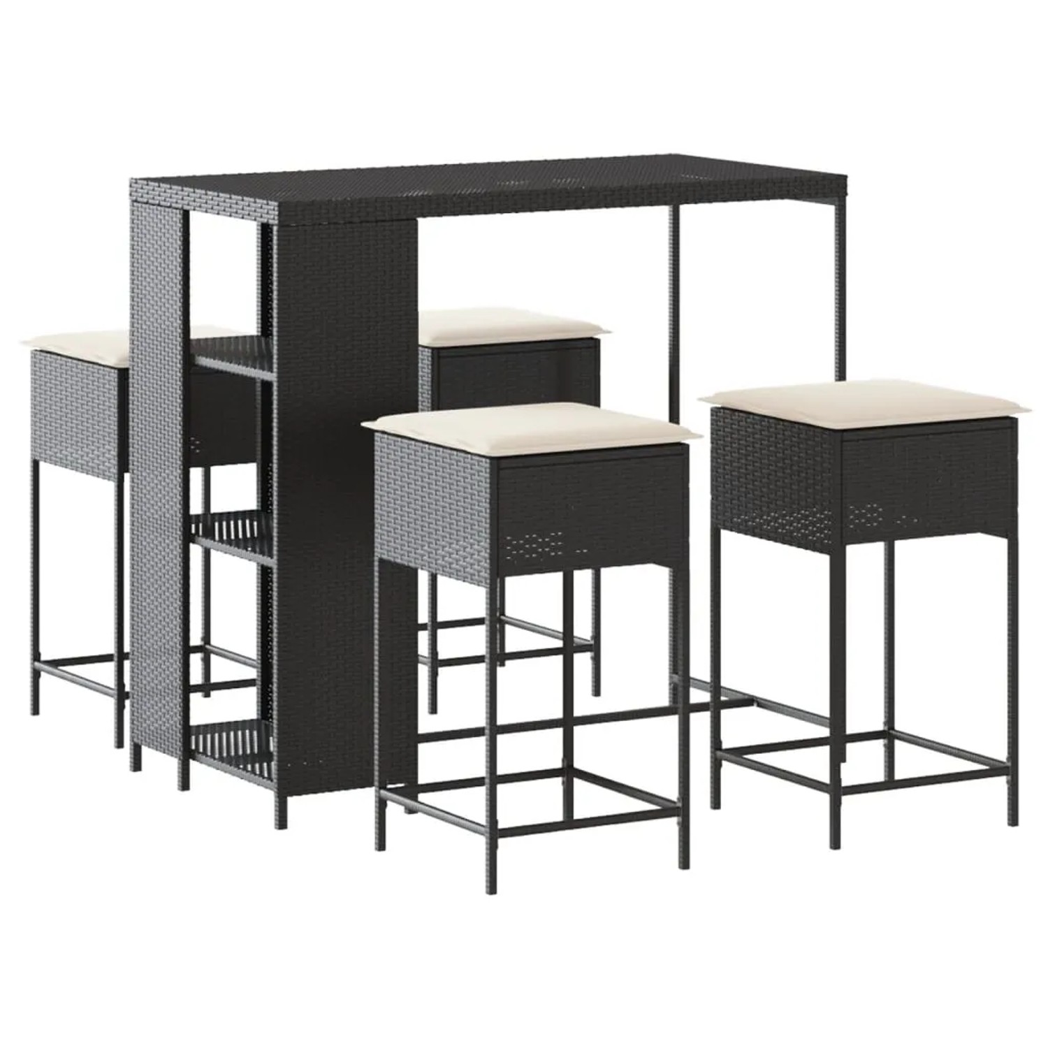 vidaXL 5-tlg Gartenbar-Set mit Kissen Schwarz Poly Rattan Modell 10
