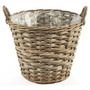 Kobolo Übertopf Pflanzkorb Pflanzschale Rund aus Rattan mit Folie