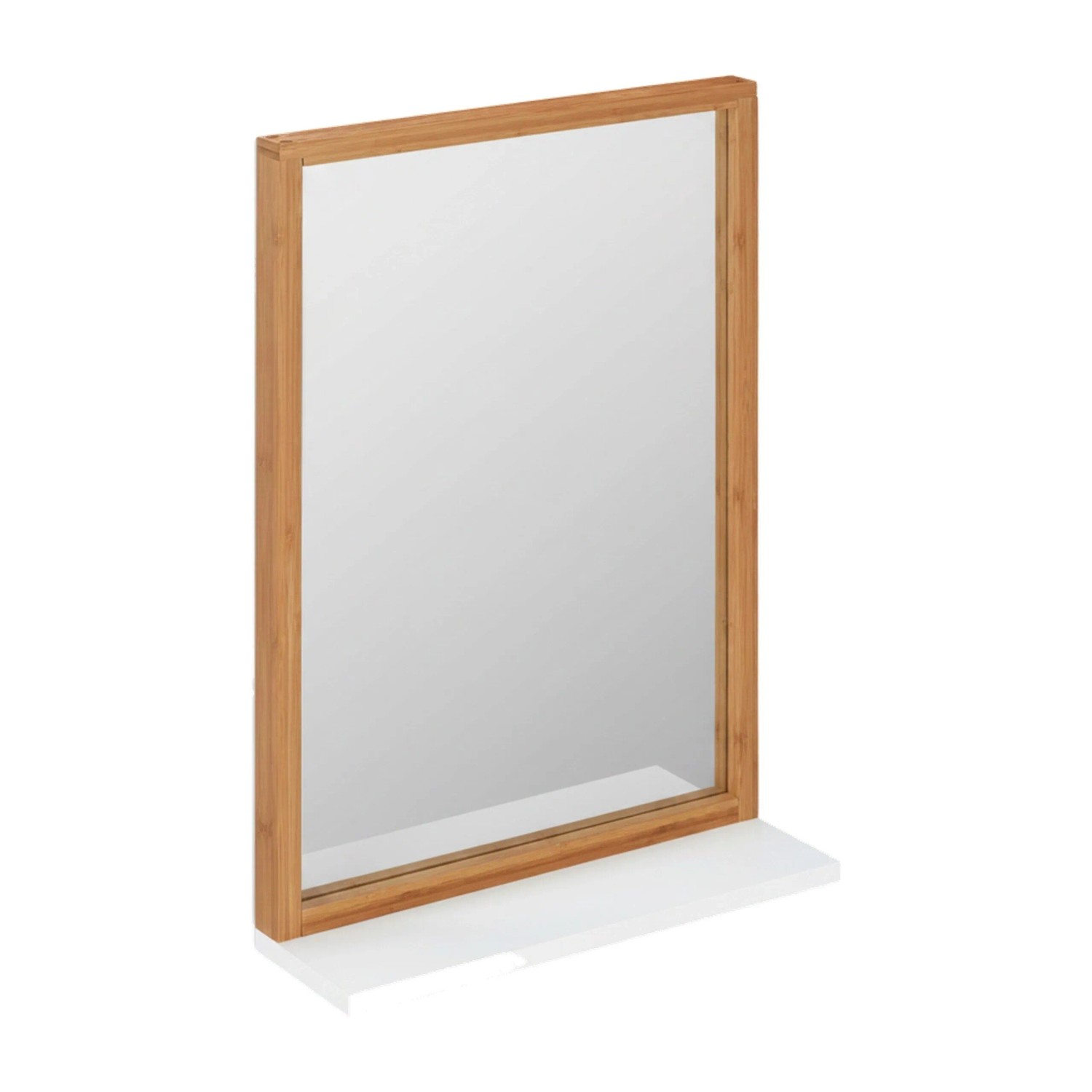 Relaxdays Wandspiegel Bambus MDF Glas Weiß mit Ablage 54,5 cm x 38 cm x 12 cm 2,6 kg
