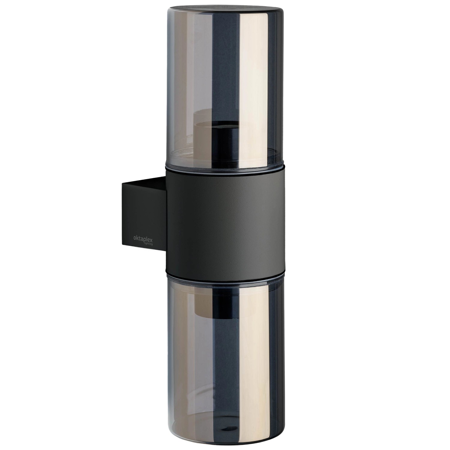 Oktaplex Puno Wandleuchte Außen 2x E27 Fassung Rauchglas IP44 Aluminium Ant günstig online kaufen