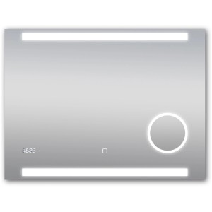 DSK Design LED-Lichtspiegel Silver Conde, 80x60 cm, mit Digitaluhr und Kosmetikspiegel.