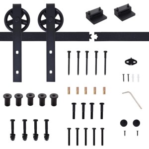 HOMCOM Schiebetür-Beschlagsatz schwarz, Kohlenstoffstahl. Komplettes Set mit Rollen, Schiene und Montagezubehör für Türen.