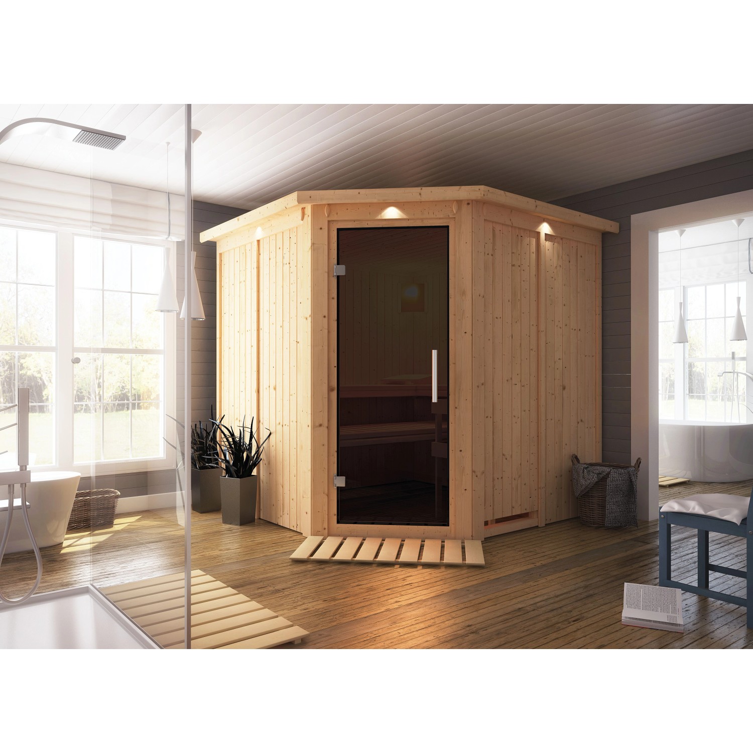 Karibu Sauna Jorma LED-Dachkranz Natur