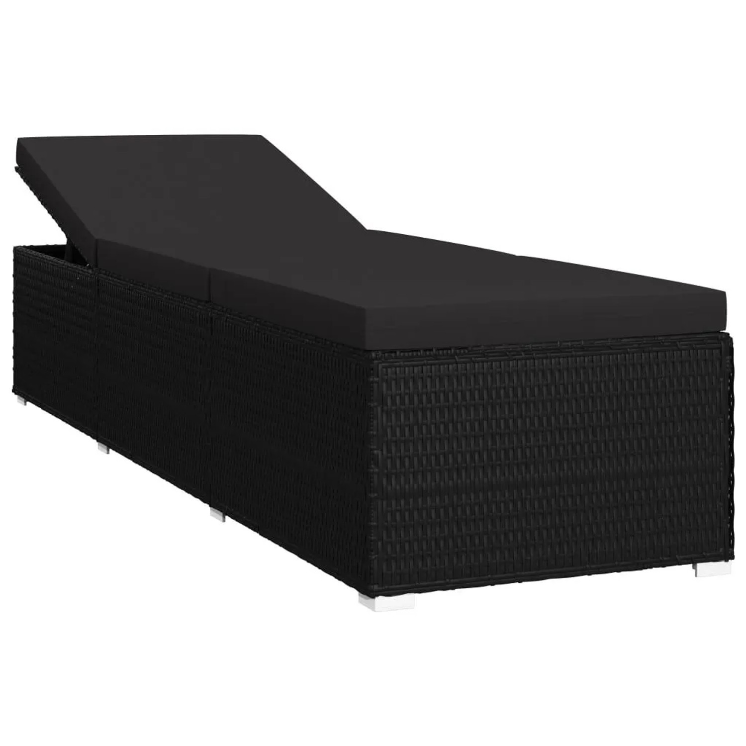 Furnicato Sonnenliege Poly Rattan Mit Auflage Verstellbar 195x60x31 Cm Schwarz
