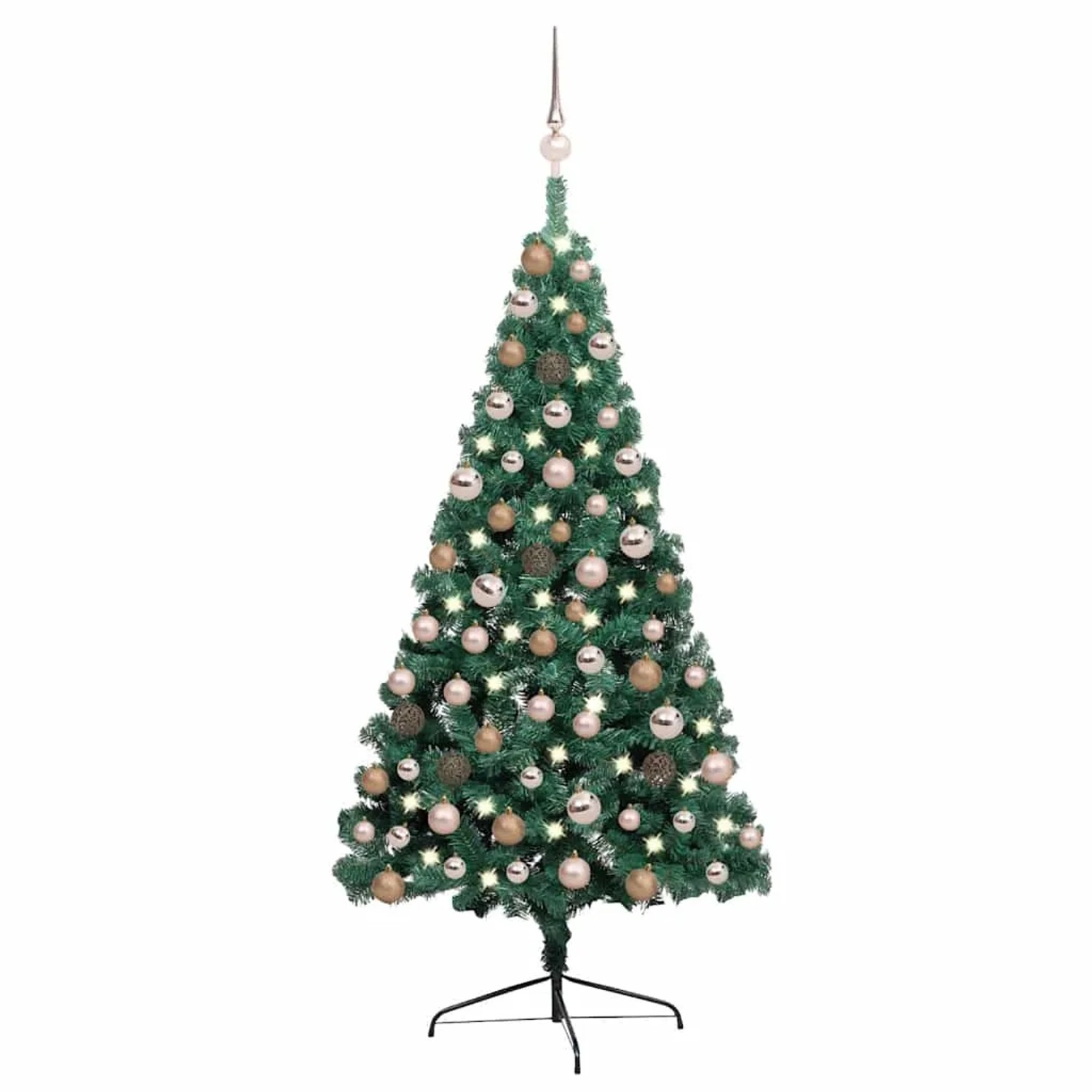 vidaXL Künstlicher Halb-Weihnachtsbaum mit Beleuchtung Kugeln Grün 120 cm 3077563