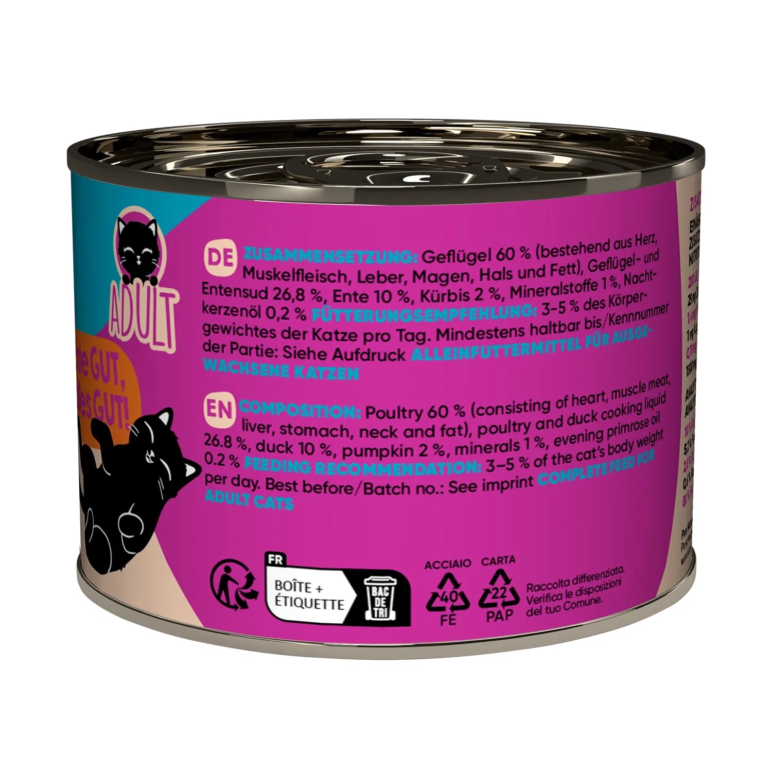 Lucky Lou Katzen-Nassfutter Adult Geflügel & Ente, 200g Dose. Alleinfutter für erwachsene Katzen.