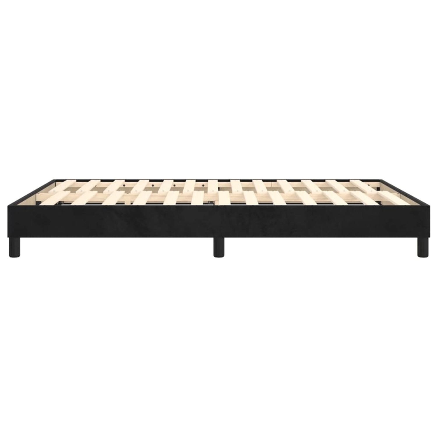 Schwarzes vidaXL Boxspringbett 140x200 cm mit Samtbezug und Holzlattenrost.