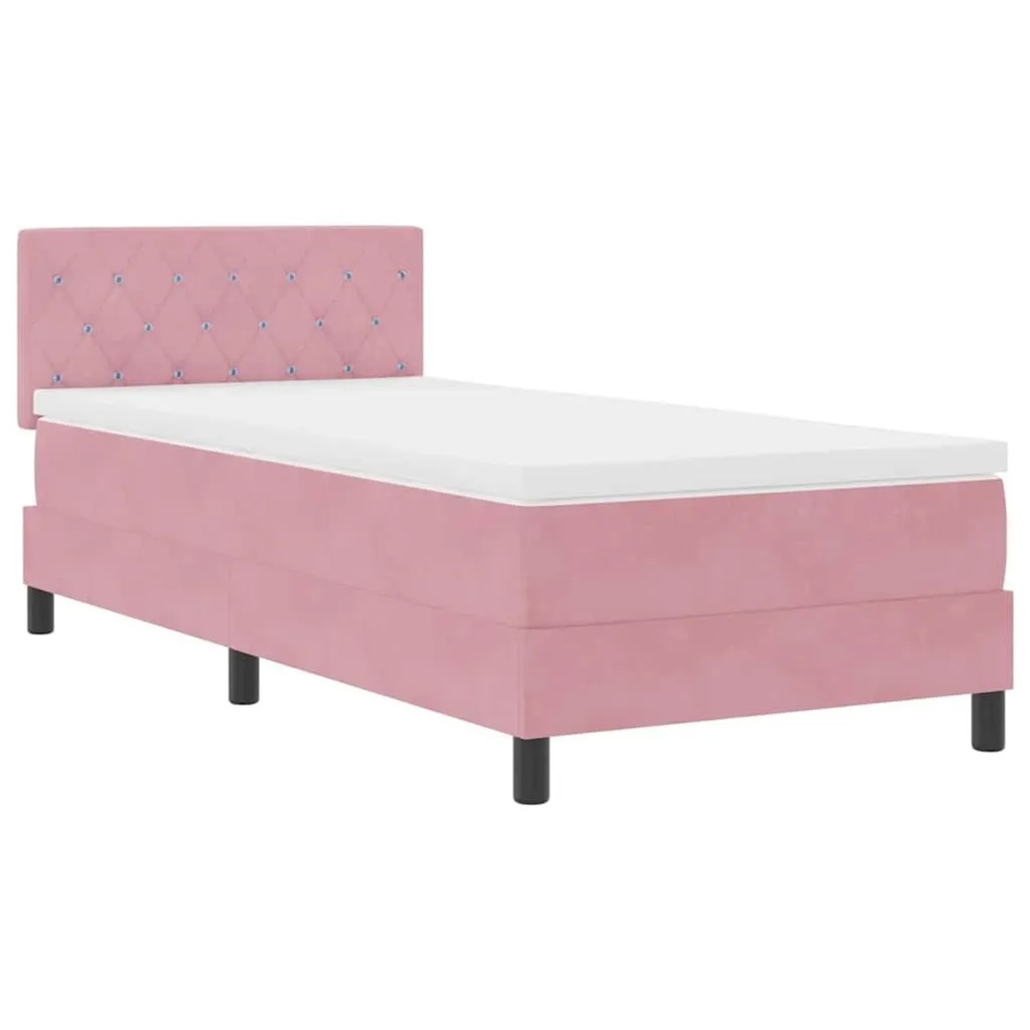 vidaXL LED Boxspringbett mit Matratze mit LED Rosa 90 x 190 cm Samt 3342559