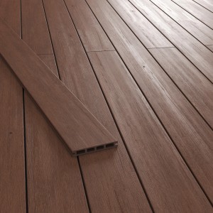 Braune Elephant WPC Terrassendiele basicDeck Comfort, geriffelte/glatte Oberfläche, 2x14,5x300cm.