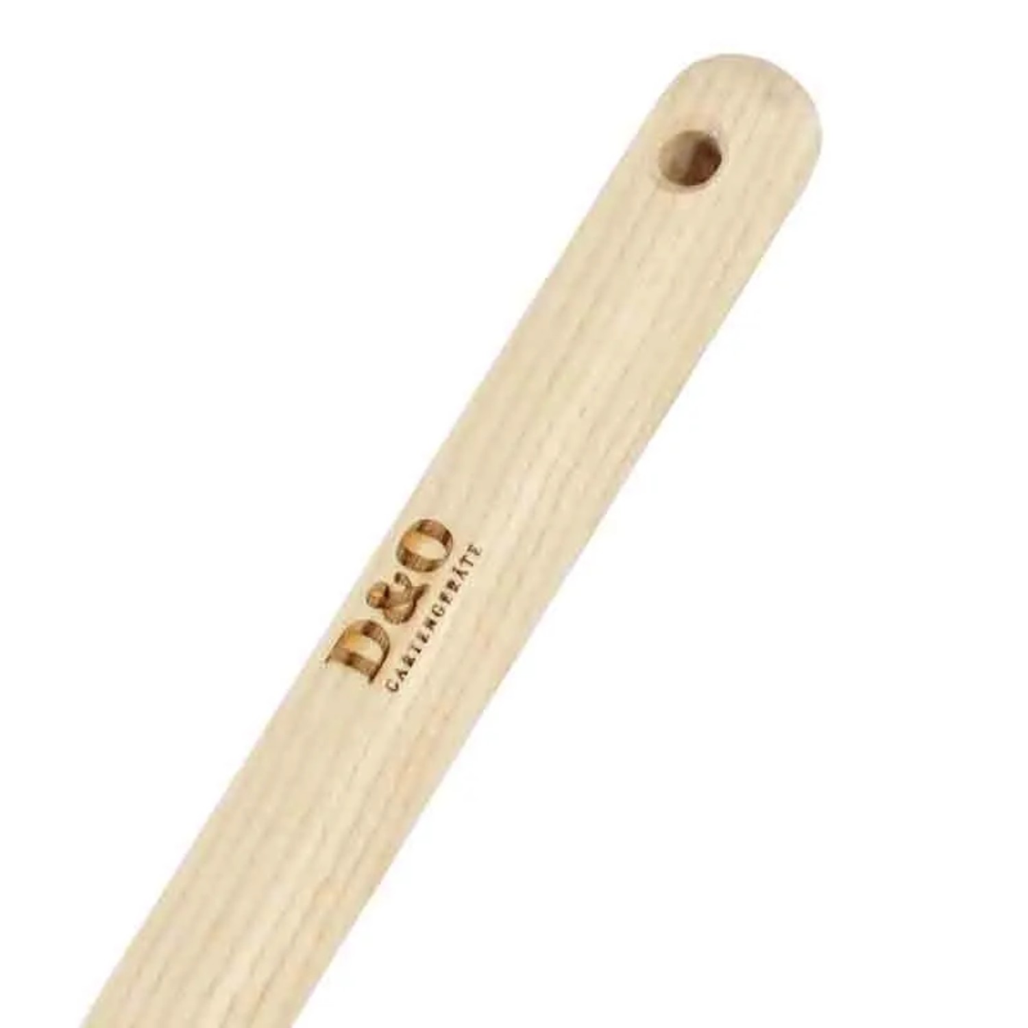 Detailaufnahme des Holzstiels vom D&O Fugenkratzer aus Borstahl. Gartenhandgerät mit Esche-Stiel.