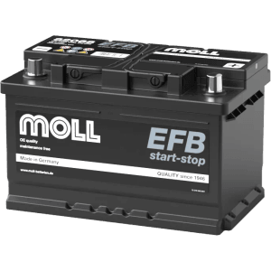 Schwarze MOLL EFB Start-Stop Starterbatterie 12V 68Ah 660A. Hochleistungs-Autobatterie Made in Germany.