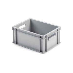 Graue Eurobox 16L mit offenem Griff, eine robuste Transportbox/Stapelbox für Lagerung.