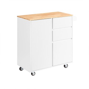 SoBuy Kücheninsel Servierwagen FKW124-WN, weiß mit Holzplatte, mit Schubladen und Türen.