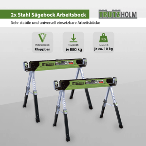 2er Set TRUTZHOLM Stahl Sägeböcke, höhenverstellbar und klappbar, ideal für Werkstatt und Baustelle.