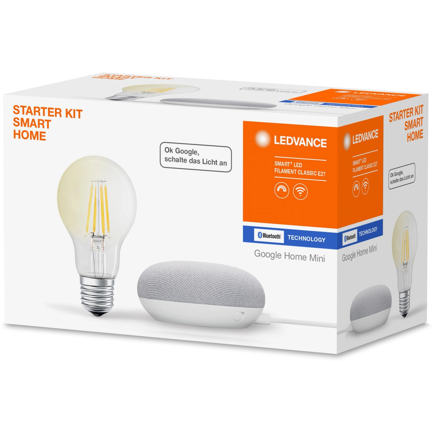Ledvance Google Home Mini Starterset mit Filament Leuchtmittel in Kreide