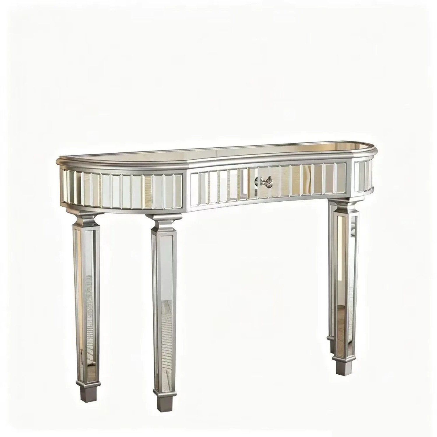 okwish Konsole mit Spiegel Halbmond Design Wohnzimmer Schlafzimmer 120x38x78cm Grau Silber