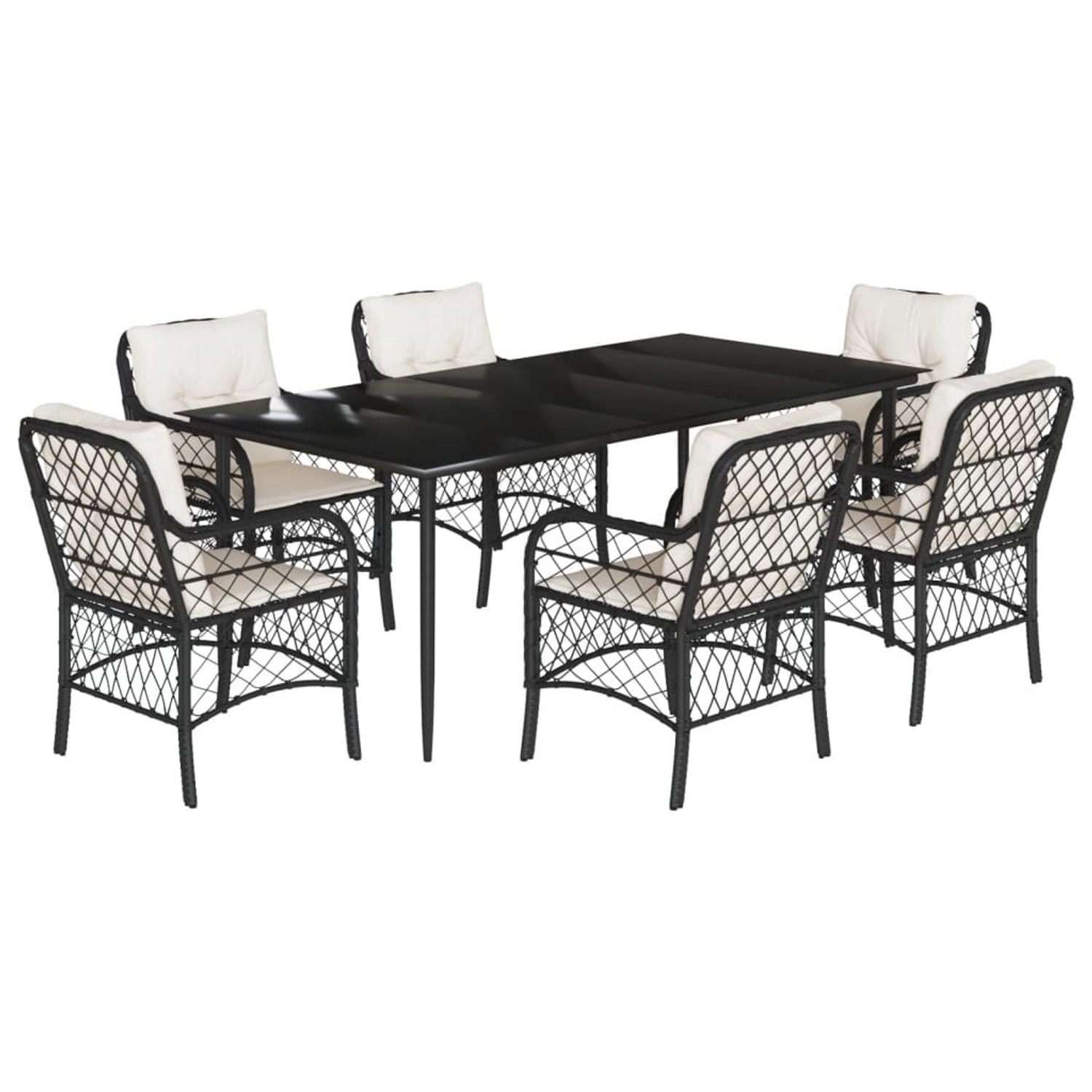 vidaXL 7-Tlg Garten-Essgruppe mit Kissen Schwarz Poly Rattan 3212087