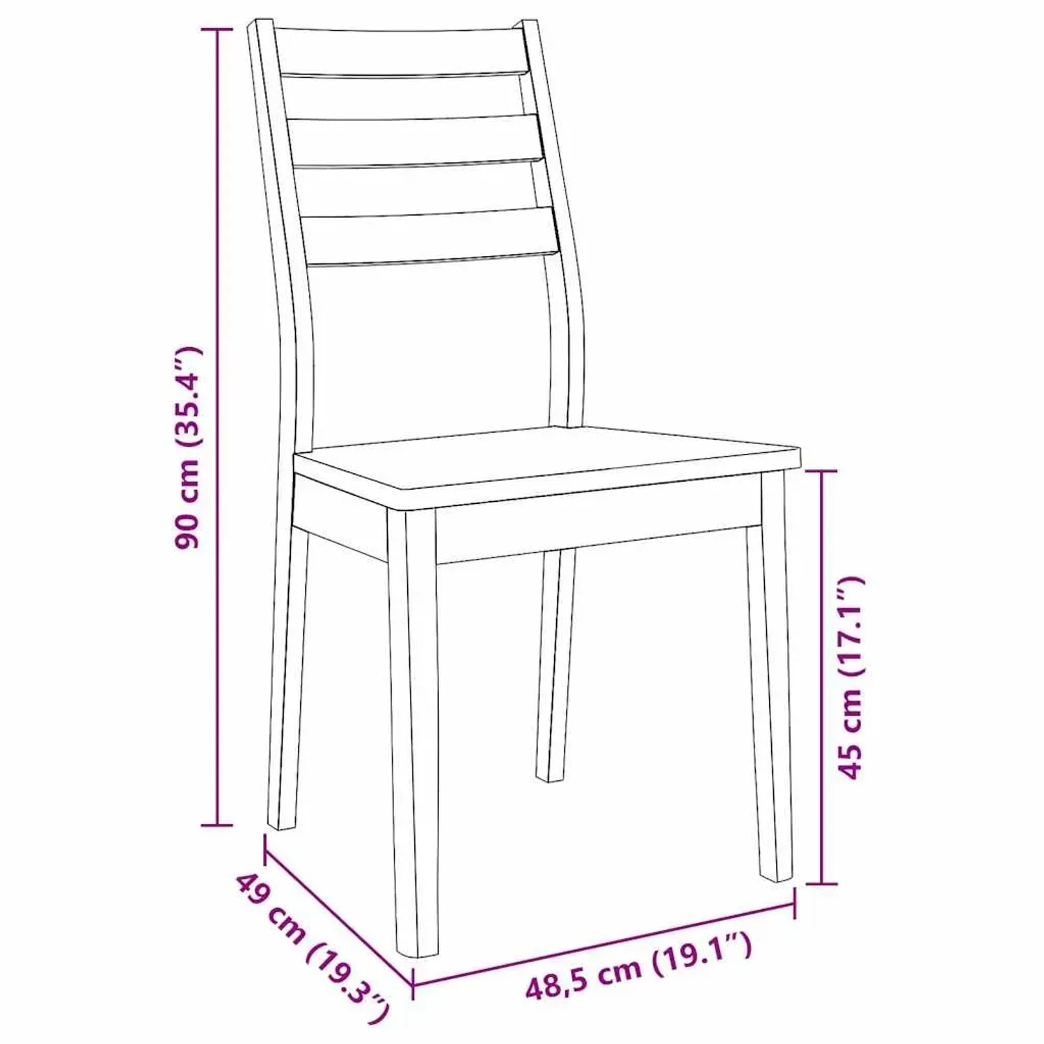 Weißer Esszimmerstuhl aus Massivholz, 2er-Set. Stuhl mit gerader Rückenlehne und vier Beinen.