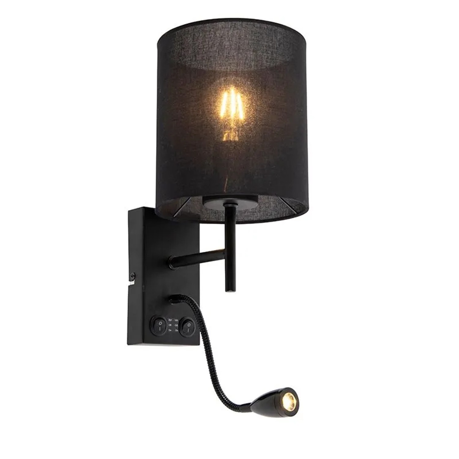 QAZQA Moderne Schwarze Wandleuchte mit Schwarzem Baumwollschirm Stacca