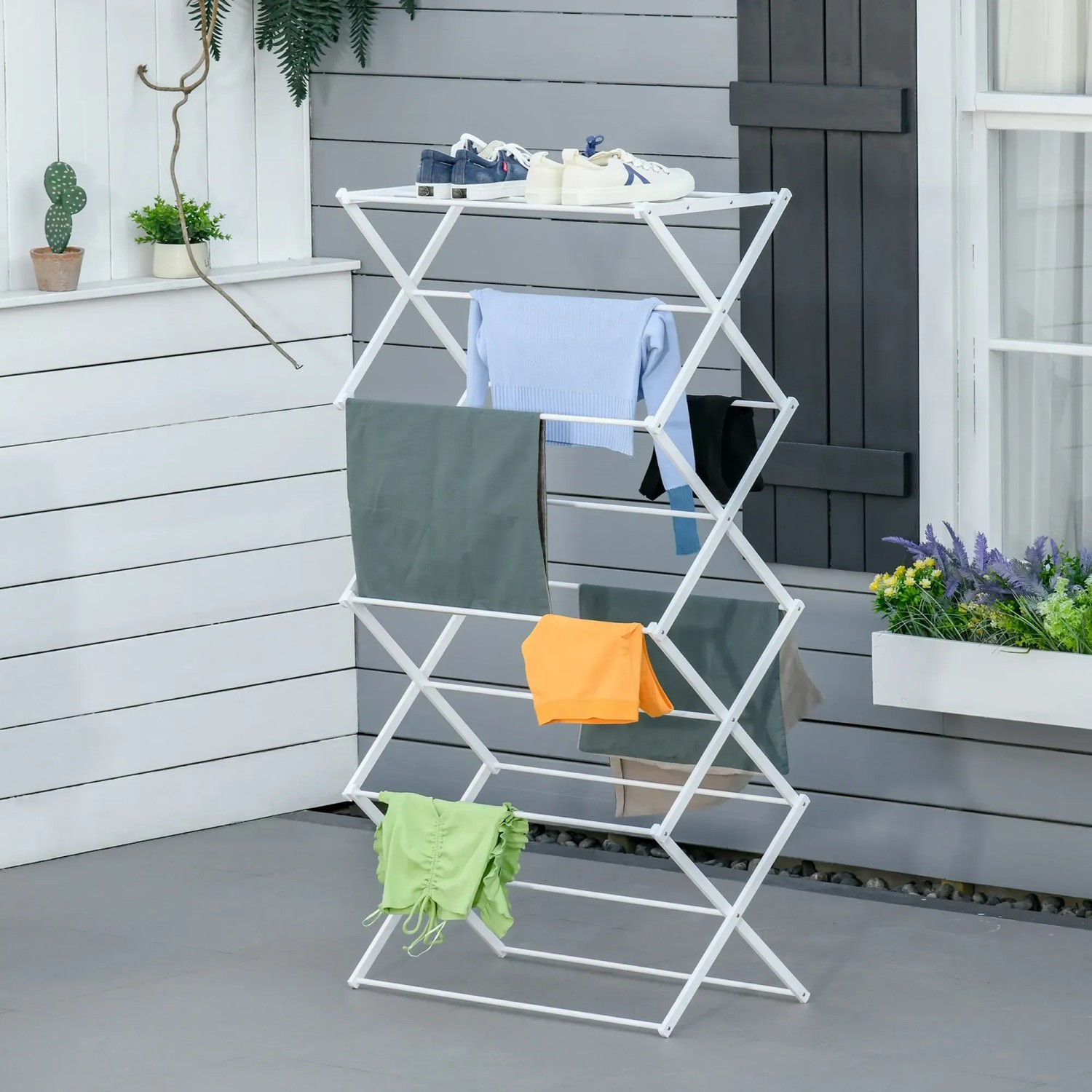 HOMCOM Wäscheständer platzsparend weiß 74 x 35 x 144 cm kaufen bei OBI