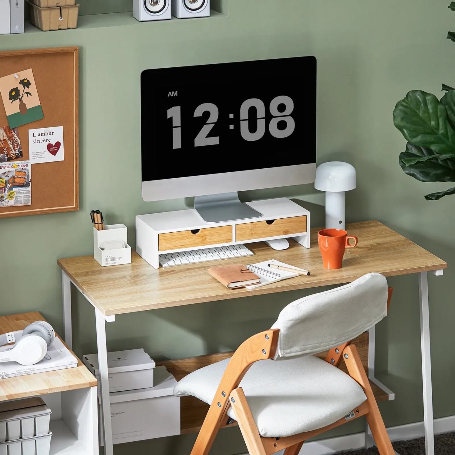 SoBuy Monitorständer mit 2 Schubladen Monitorerhöhung für Schreibtisch 47x11x18cm BBF02-WN_3