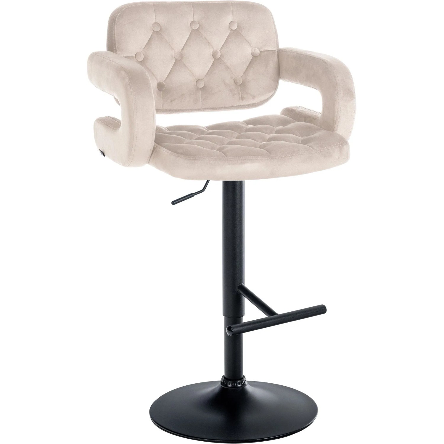 DELUKE Barhocker BURID Samt Creme 62x55x103cm Schwarz Barstuhl Mit Lehne Tresenhocker Tresenstuhl