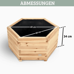 DELUKE Pflanzkasten Holz 6-eckig MICHA mit Vlies und Handschuhe Pflanzkübel Tannenholz Blumenkasten Blumenkübel 60cm Breit