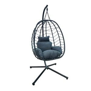 Grauer Svita Shelly Hängesessel mit Gestell und Kissen. Gartenmöbel für entspannte Stunden.