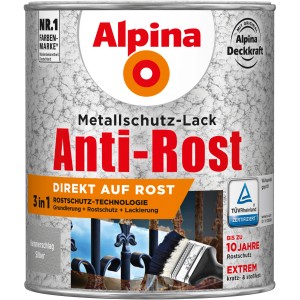 Alpina Metallschutz-Lack Anti-Rost Silber Hammerschlag, 750ml Dose. 3in1 Rostschutz für Metall.